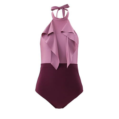 QUA VINO - [현재분류명] - 假日玻璃珠红色吊带领口连体泳衣