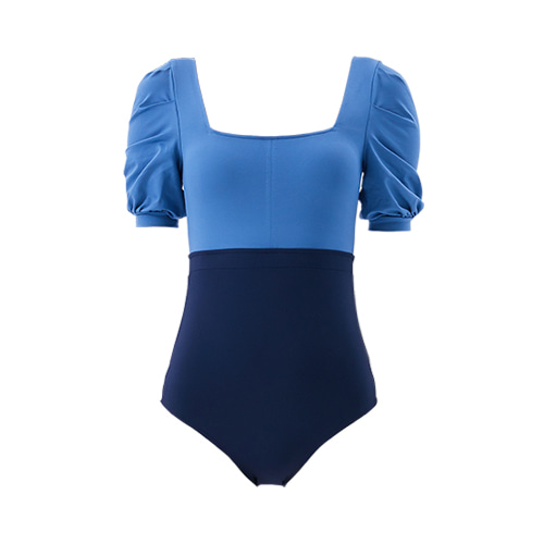 QUA VINO - [현재분류명] - 冬天的橘子酱蓝色泡泡袖连体泳衣