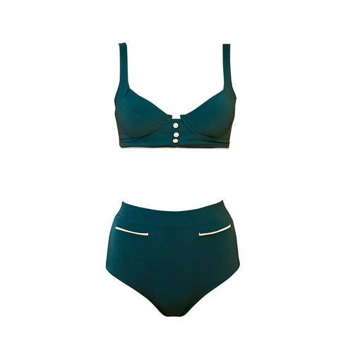 QUA VINO - [현재분류명] - 频道27深绿色紧身胸衣风格有线比基尼套装泳装